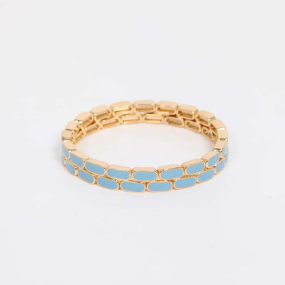 Pale Blue Elasticated Enamel Tile Bracelet
