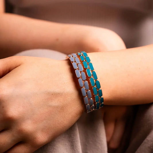 Pale Blue Elasticated Enamel Tile Bracelet