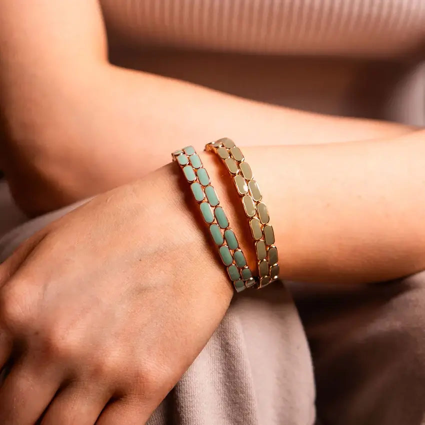 Sage Green Elasticated Enamel Tile Bracelet