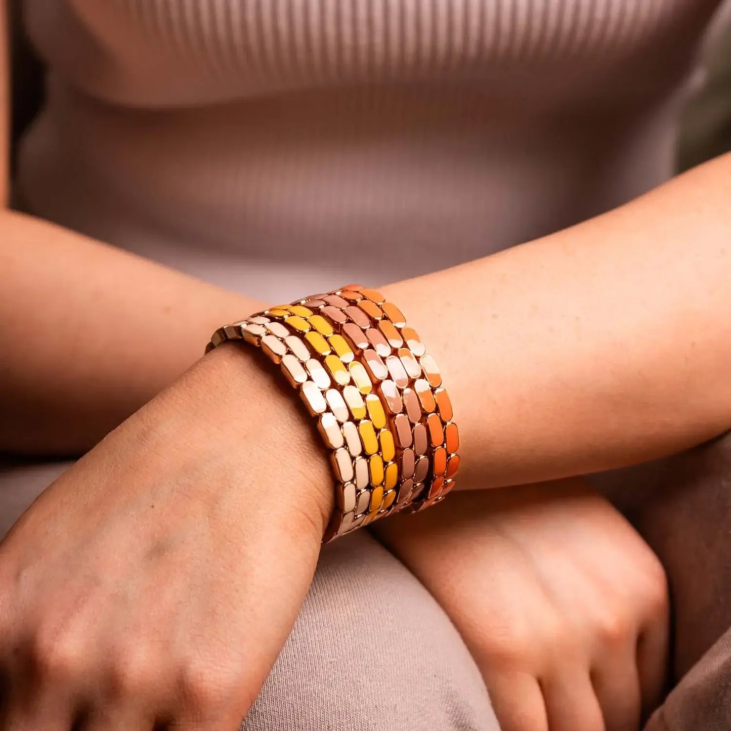 Caramel Elasticated Enamel Tile Bracelet