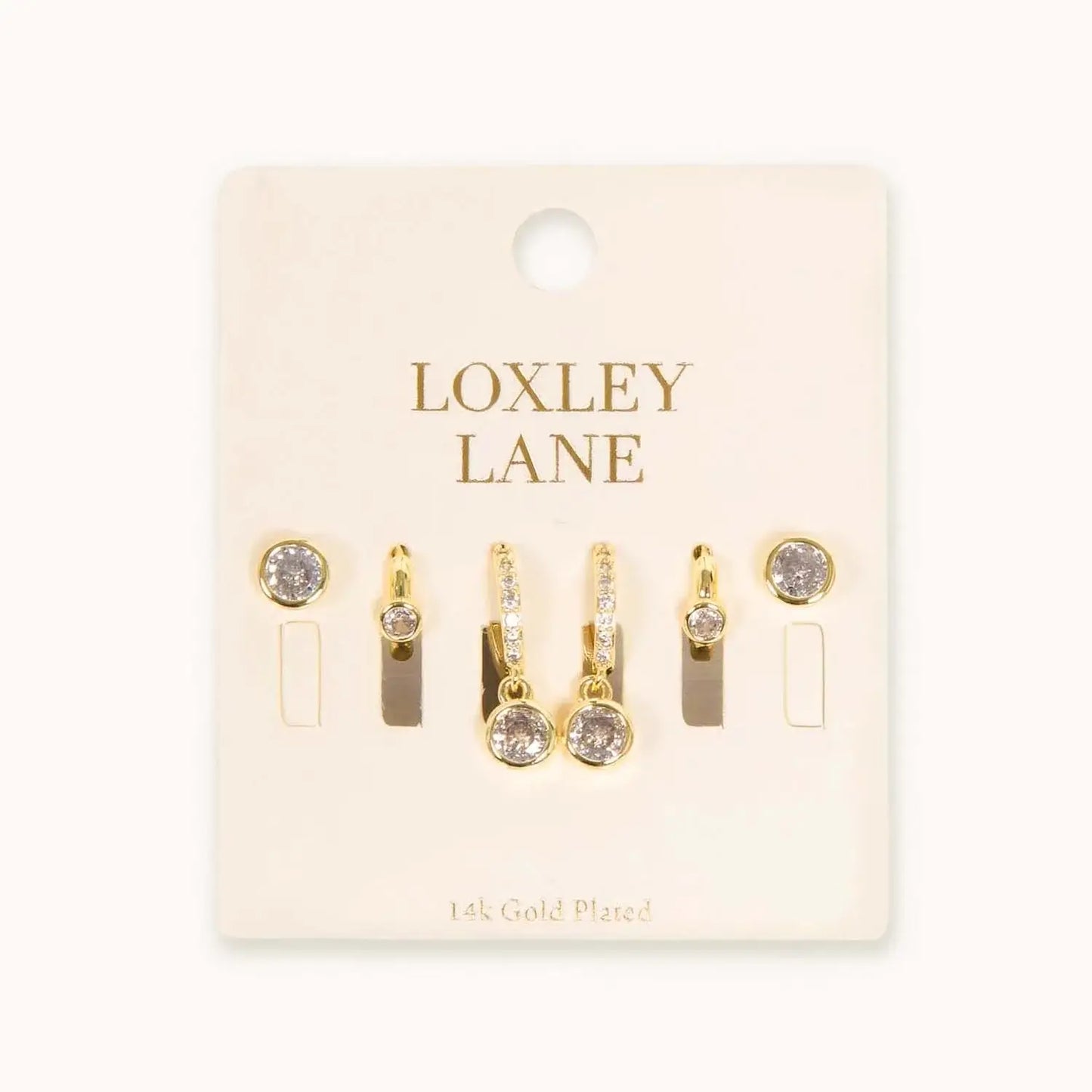 Gold Round Crystal Earring Stack