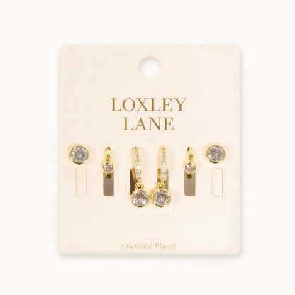 Gold Round Crystal Earring Stack