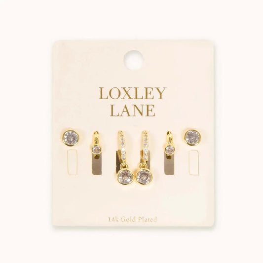 Gold Round Crystal Earring Stack