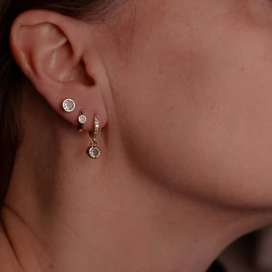 Gold Round Crystal Earring Stack