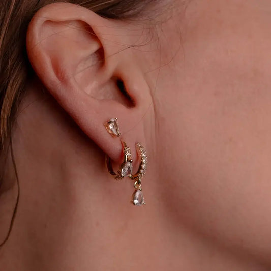 Gold Crystal Tear Drop Earring Stack
