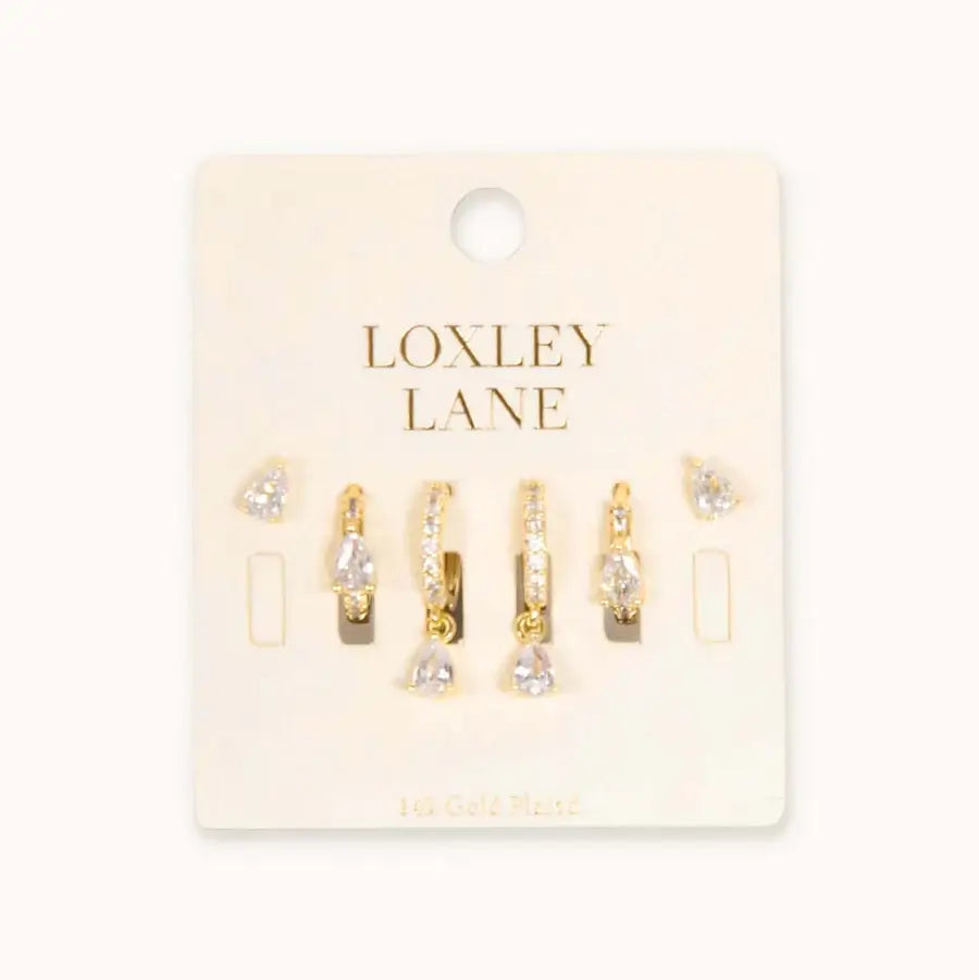 Gold Crystal Tear Drop Earring Stack