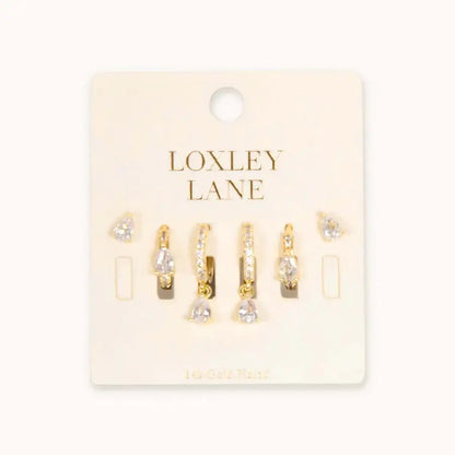 Gold Crystal Tear Drop Earring Stack