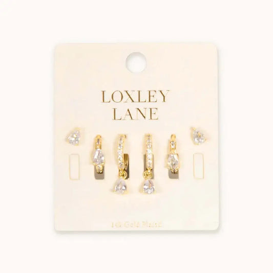 Gold Crystal Tear Drop Earring Stack