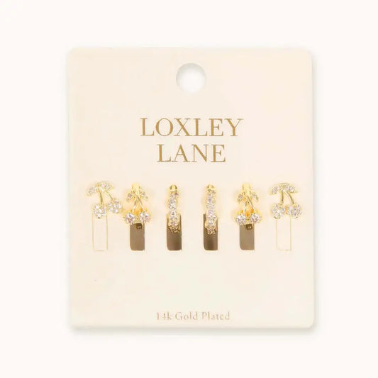 Gold Cherry Earring Stack