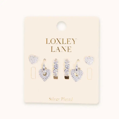 Silver Heart Earring Stack