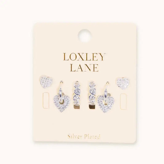 Silver Heart Earring Stack