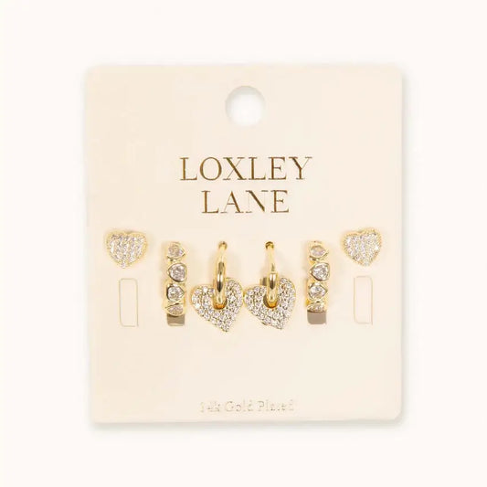Gold Heart Earrings Stack