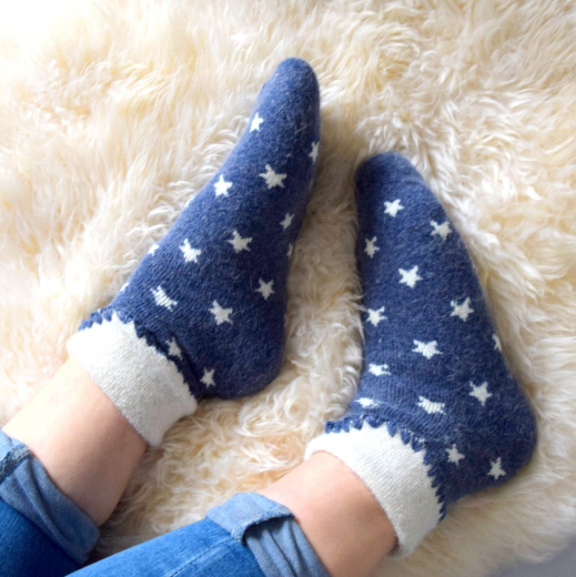 Star Wool Blend Socks - Blue
