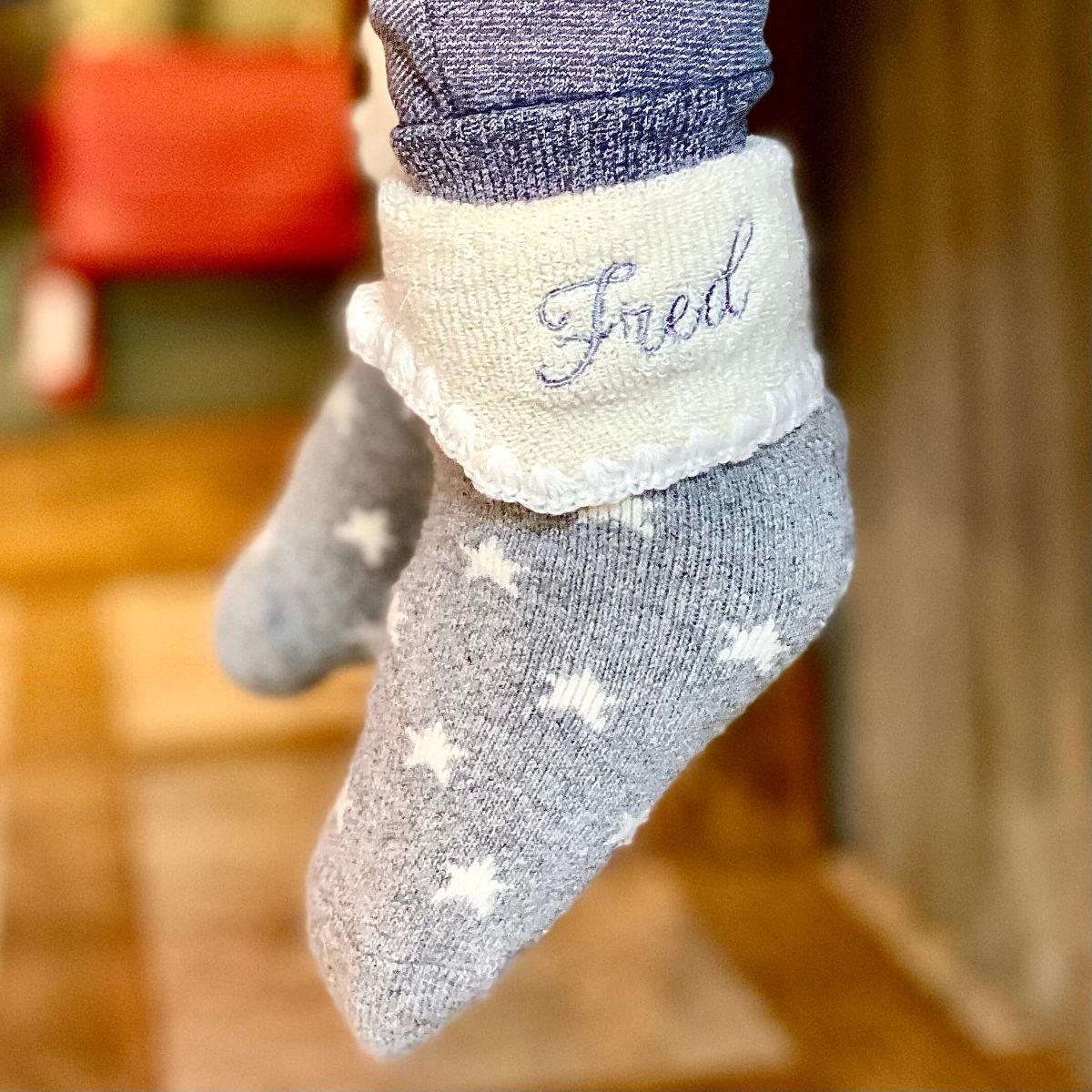 Childrens Grey Star Wool Blend Socks - Size 10-13