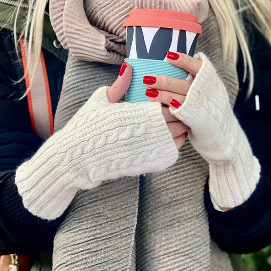 Knitted Fingerless Gloves - Mustard