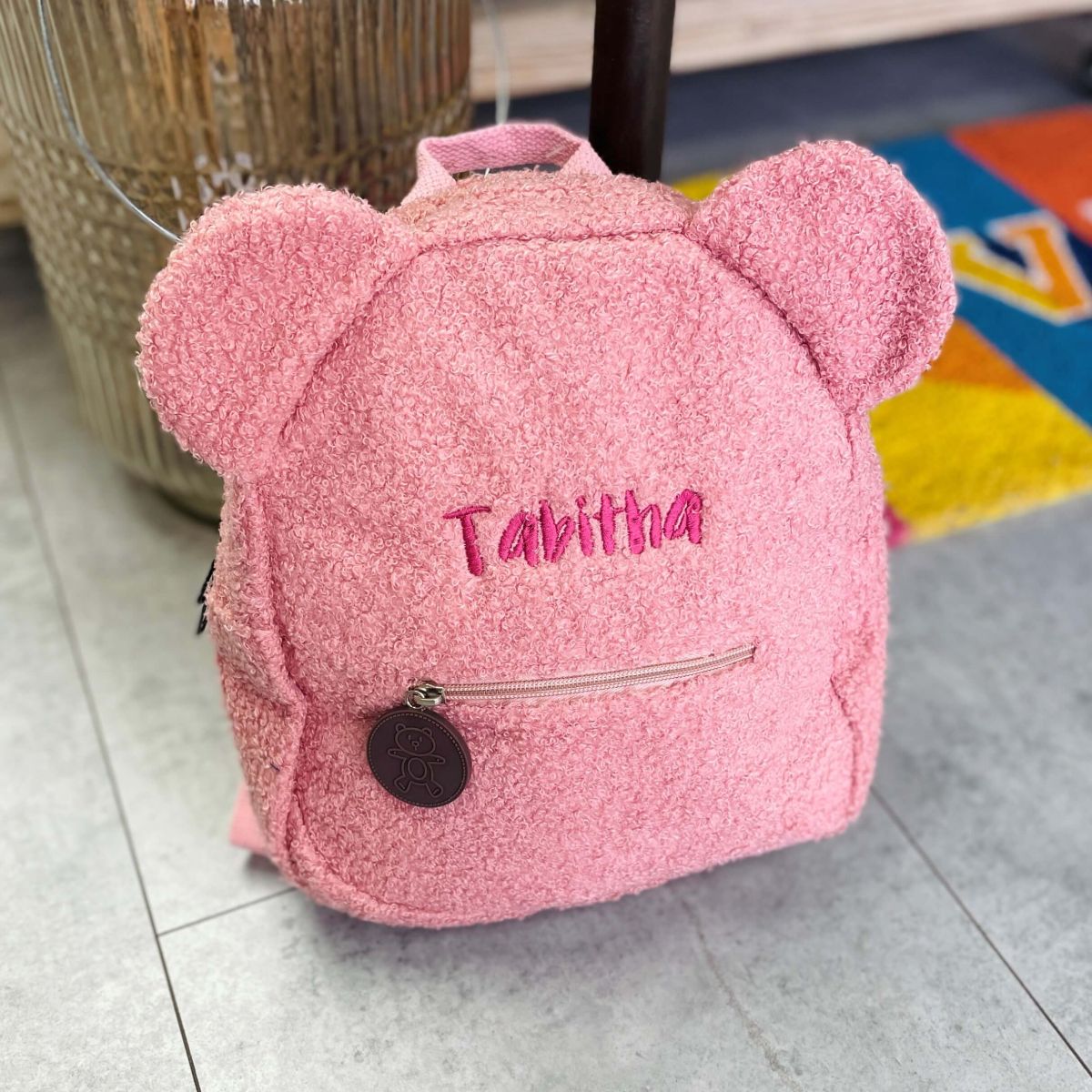 Fluffy Teddy Bear Backpack: Pink