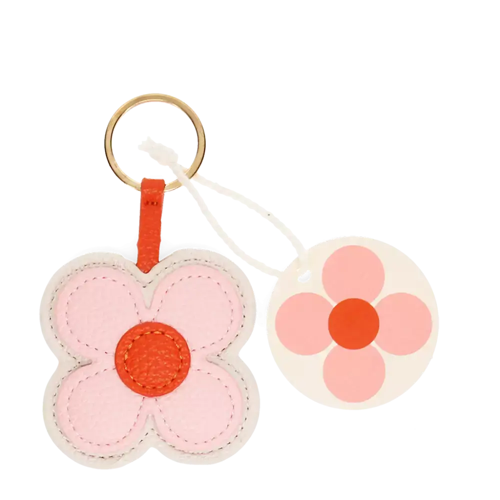 Pink Daisy Faux Leather Keyring
