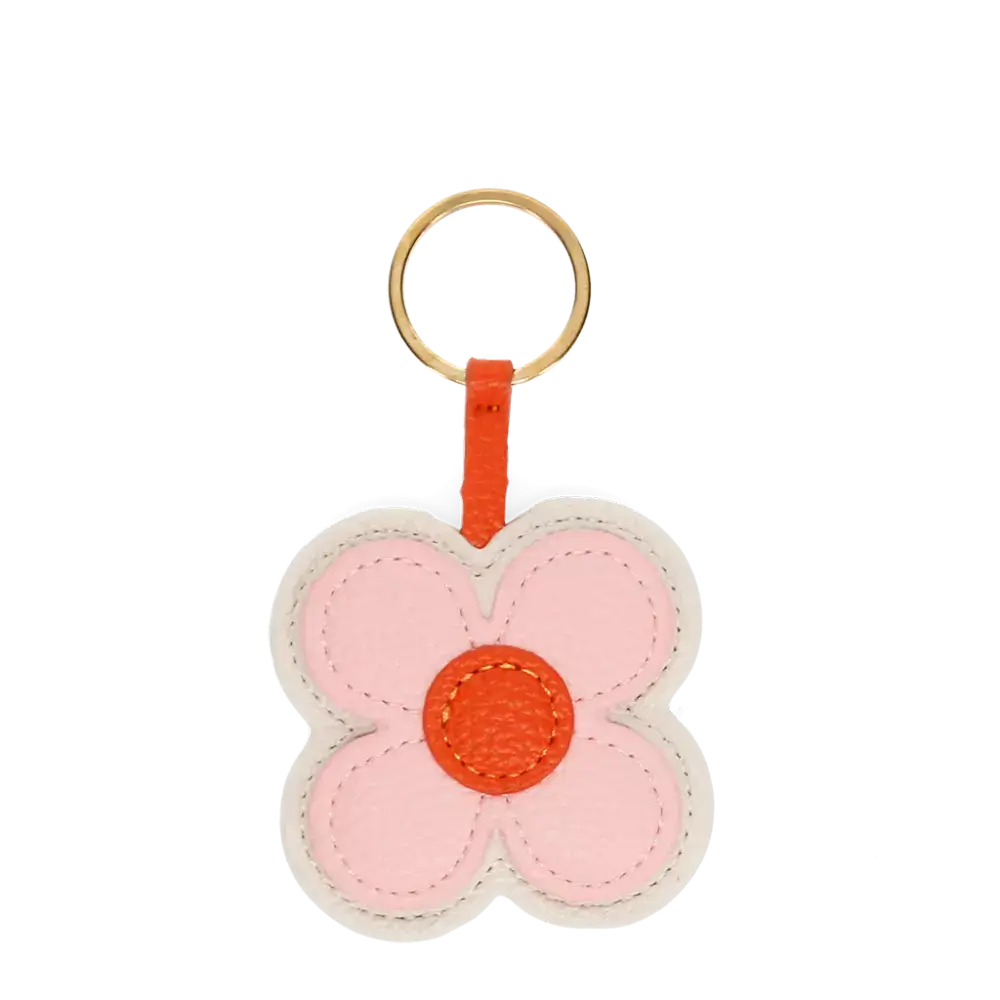 Pink Daisy Faux Leather Keyring