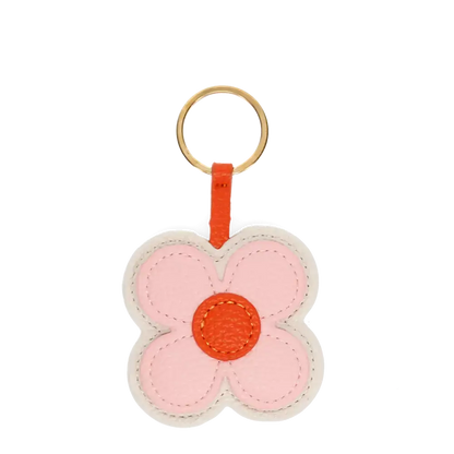 Pink Daisy Faux Leather Keyring