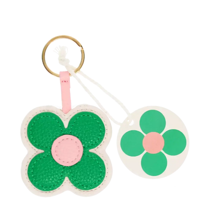 Green Daisy Faux Leather Keyring