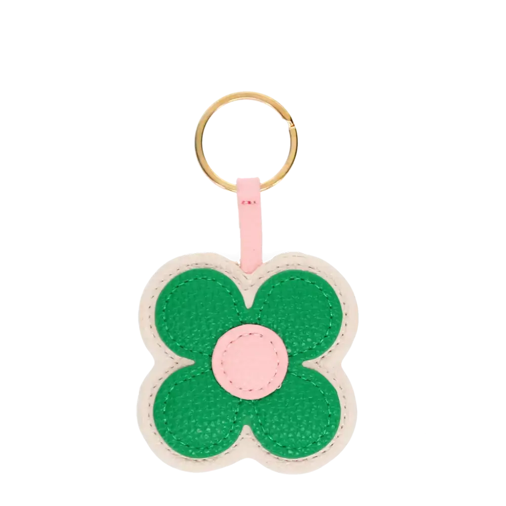Green Daisy Faux Leather Keyring