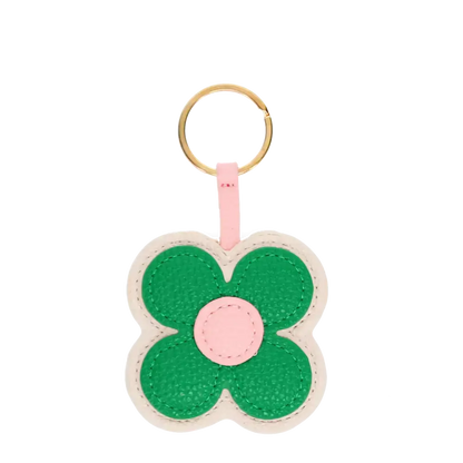 Green Daisy Faux Leather Keyring