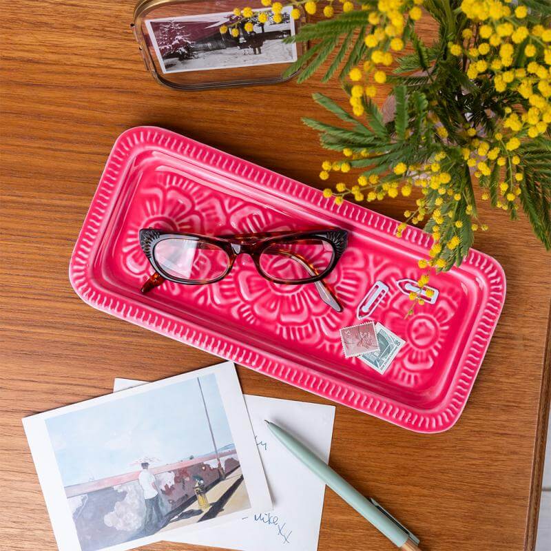 Rectangular Enamel Tray Vibrant Pink