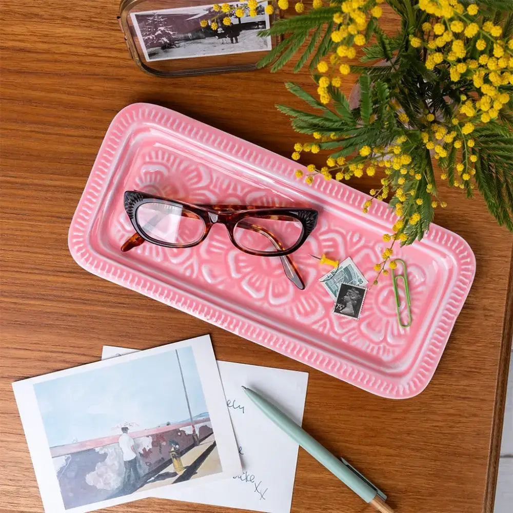 Rectangular Enamel Tray Pale Pink