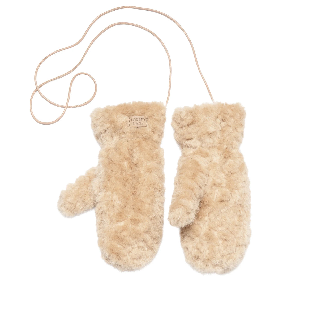 Faux Teddy Fur Mits on a String - Cream