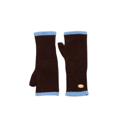 Knitted Fingerless Gloves - Brown