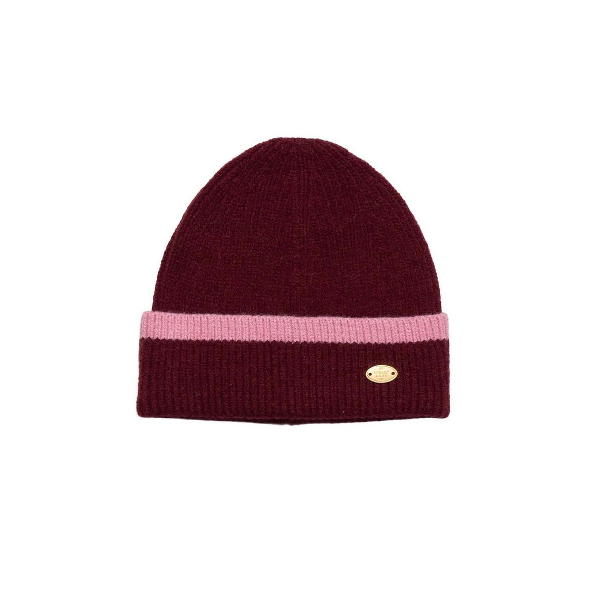 Beanie Hat Boarder Design - Burgundy/Pink