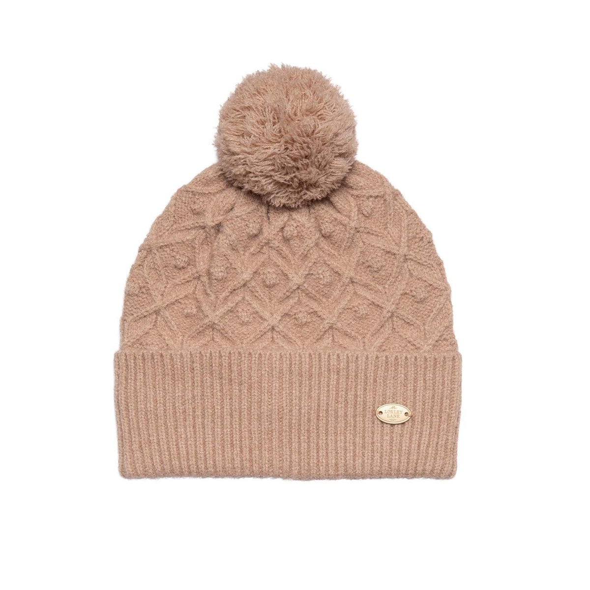 Knitted Pom Pom Hat - Caramel