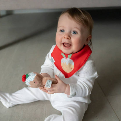 My First Christmas Pudding Plush Baby Rattle