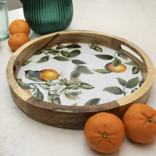 Handcrafted Orange Blossom Round Wooden Tray (30cm)
