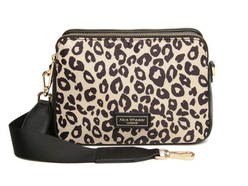 Leopard Double Zip Cross Body Bag
