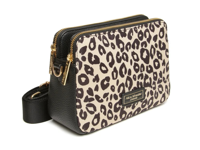Leopard Double Zip Cross Body Bag