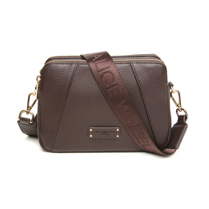 Chocolate Double Zip Cross Body Bag