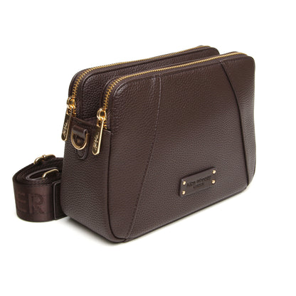 Chocolate Double Zip Cross Body Bag