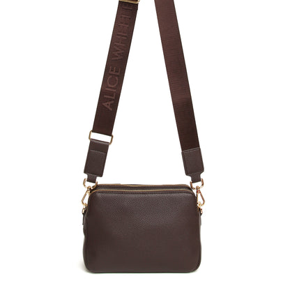 Chocolate Double Zip Cross Body Bag