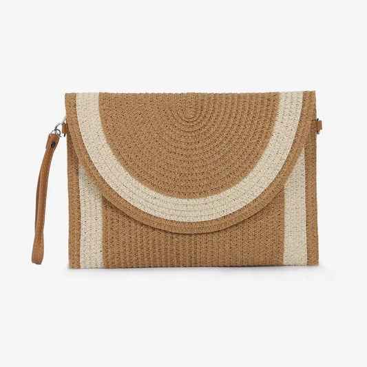 Natural Straw Clutch Bag With Wrist Strap