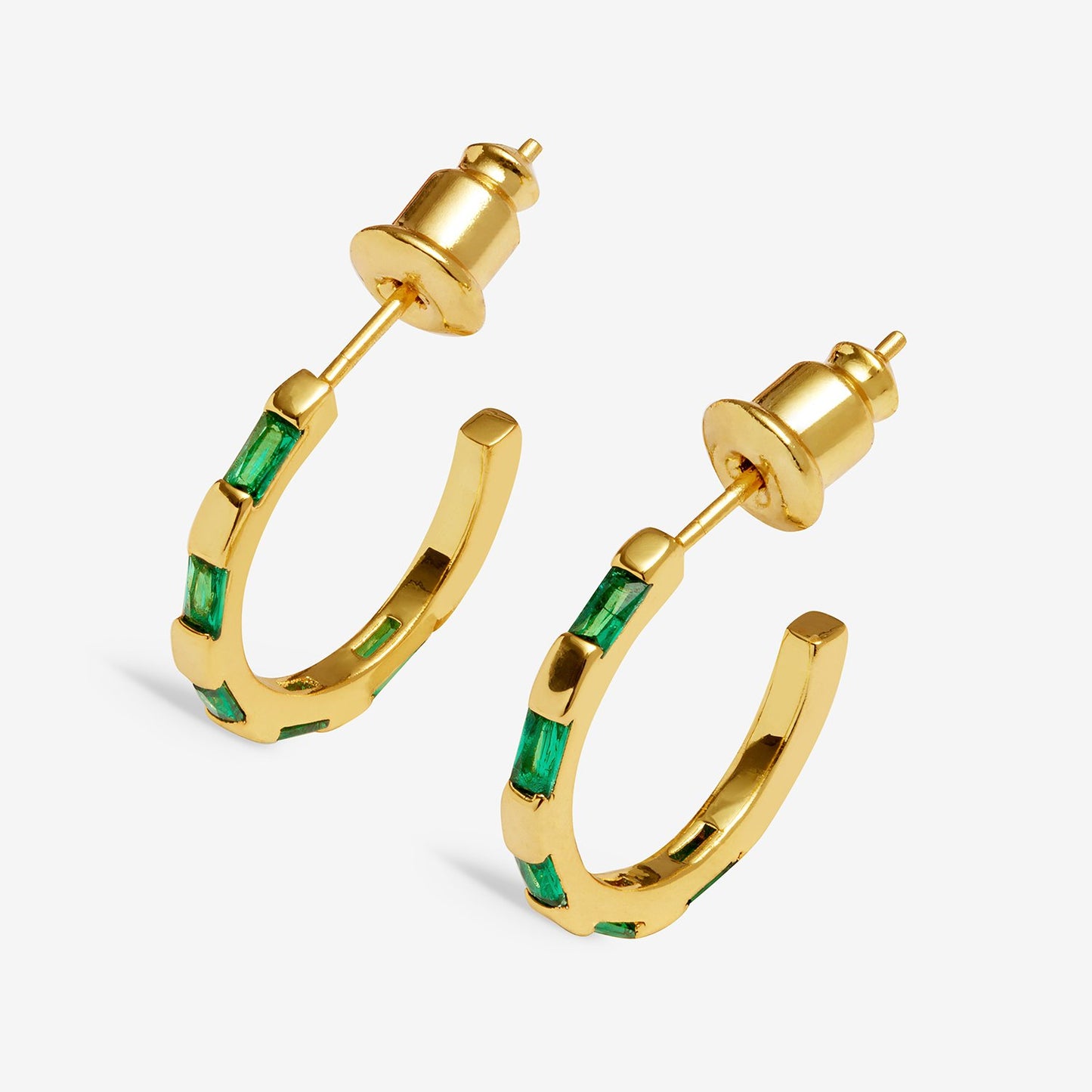 Gold & Green CZ Hoop Earrings