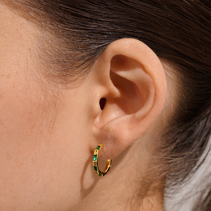 Gold & Green CZ Hoop Earrings