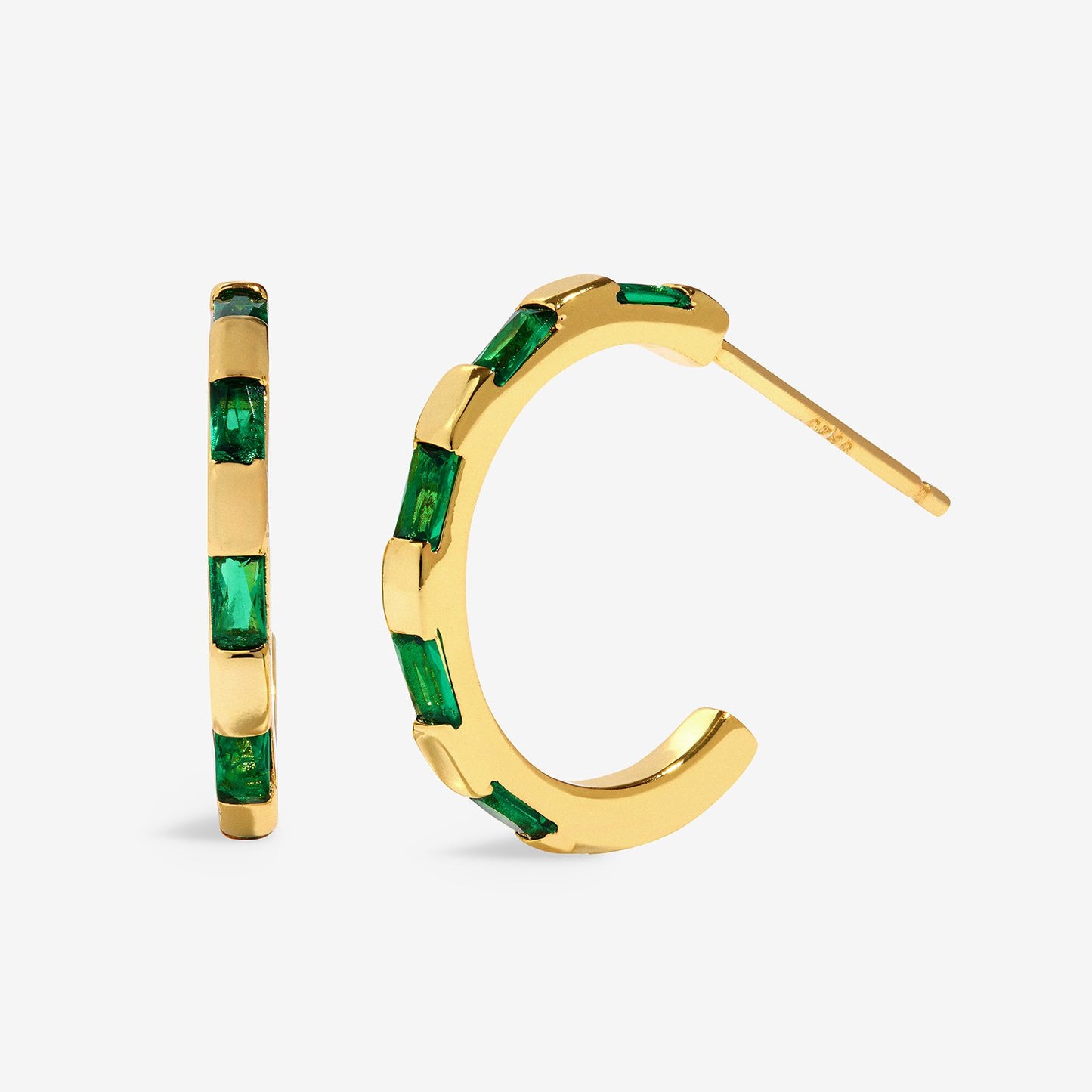 Gold & Green CZ Hoop Earrings