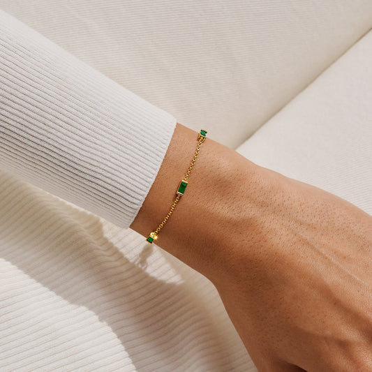 Gold & Green CZ Bar Bracelet