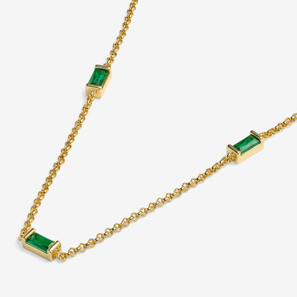 Gold & Green CZ Bar Necklace