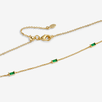 Gold & Green CZ Bar Necklace