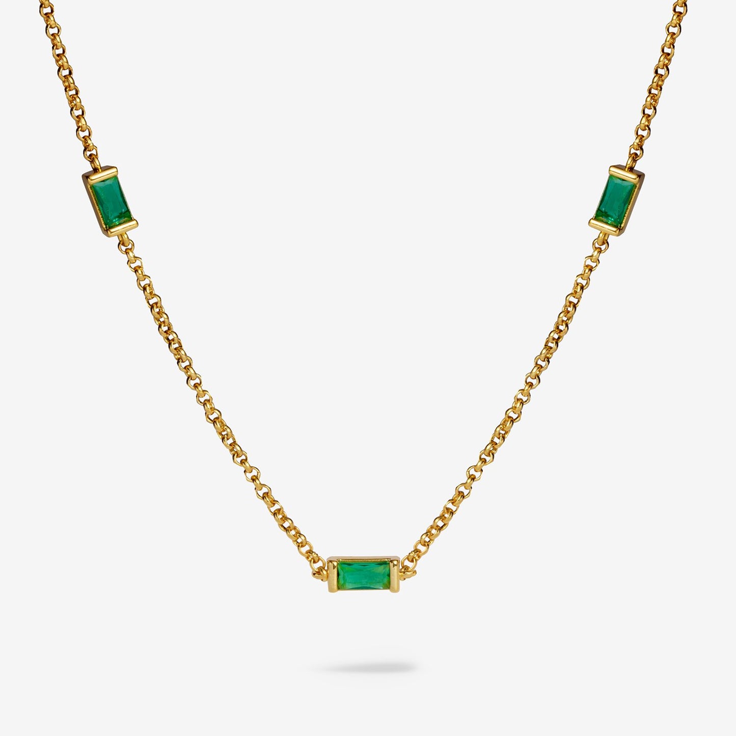 Gold & Green CZ Bar Necklace