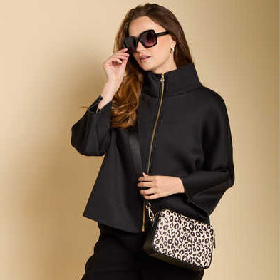 Leopard Double Zip Cross Body Bag