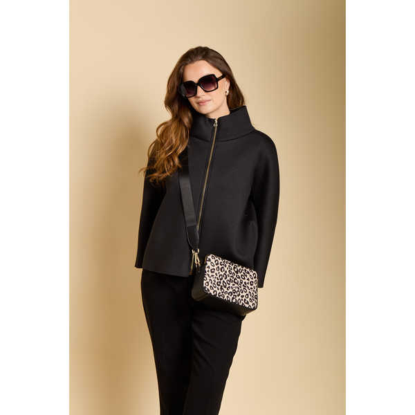 Leopard Double Zip Cross Body Bag