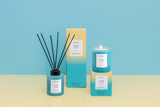 Aloe Glow - Soy Wax Scented Candle Tumbler (90 x 80mm) - Blue Glass